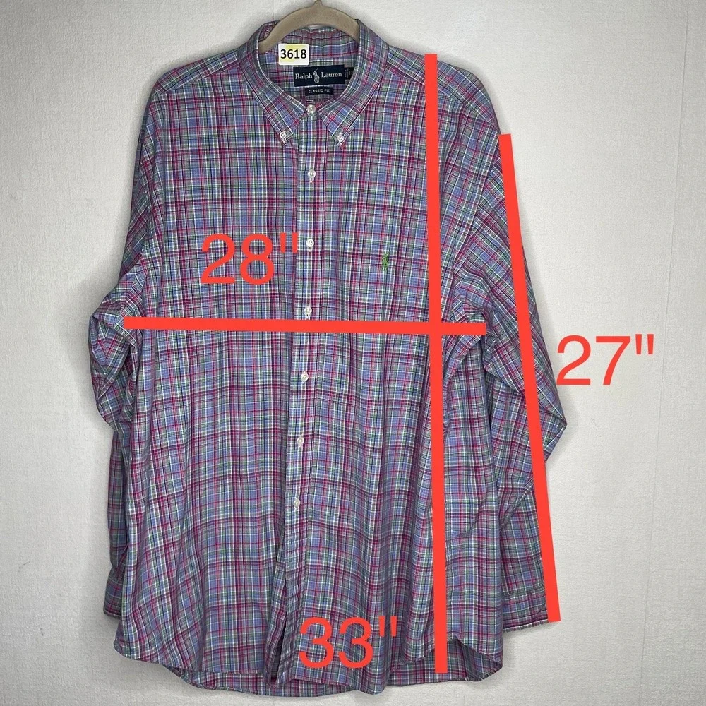 Polo Ralph Lauren Shirt Men XL  17 1/2Long Sleeve‎ Green Pink Plaid Button Down